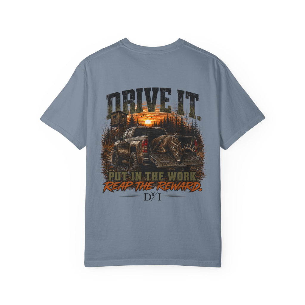 Drive It. Truck Graphic T‑Shirt — 'Put In The Work, Reap The Reward' Outdoor Crew Tee