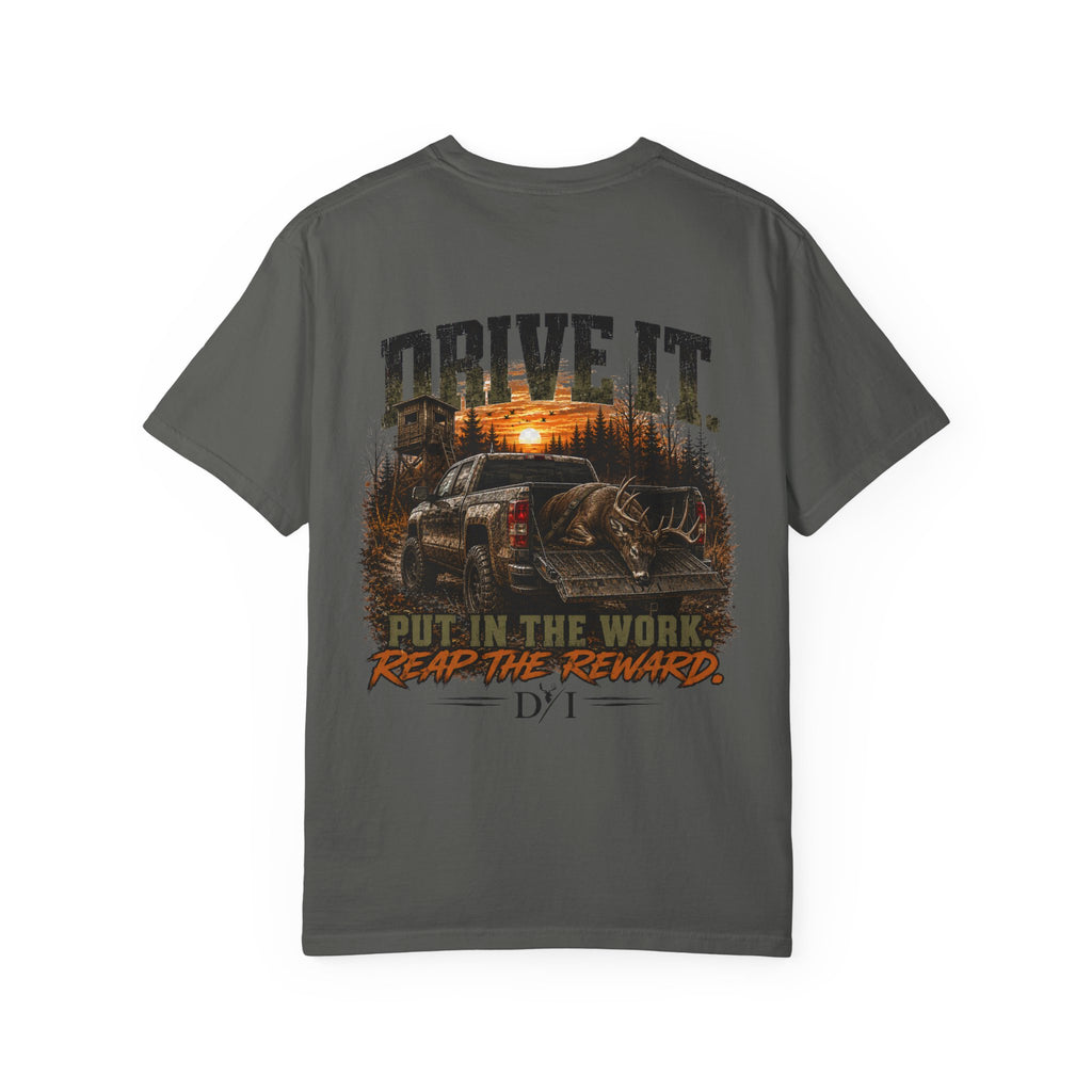 Drive It. Truck Graphic T‑Shirt — 'Put In The Work, Reap The Reward' Outdoor Crew Tee