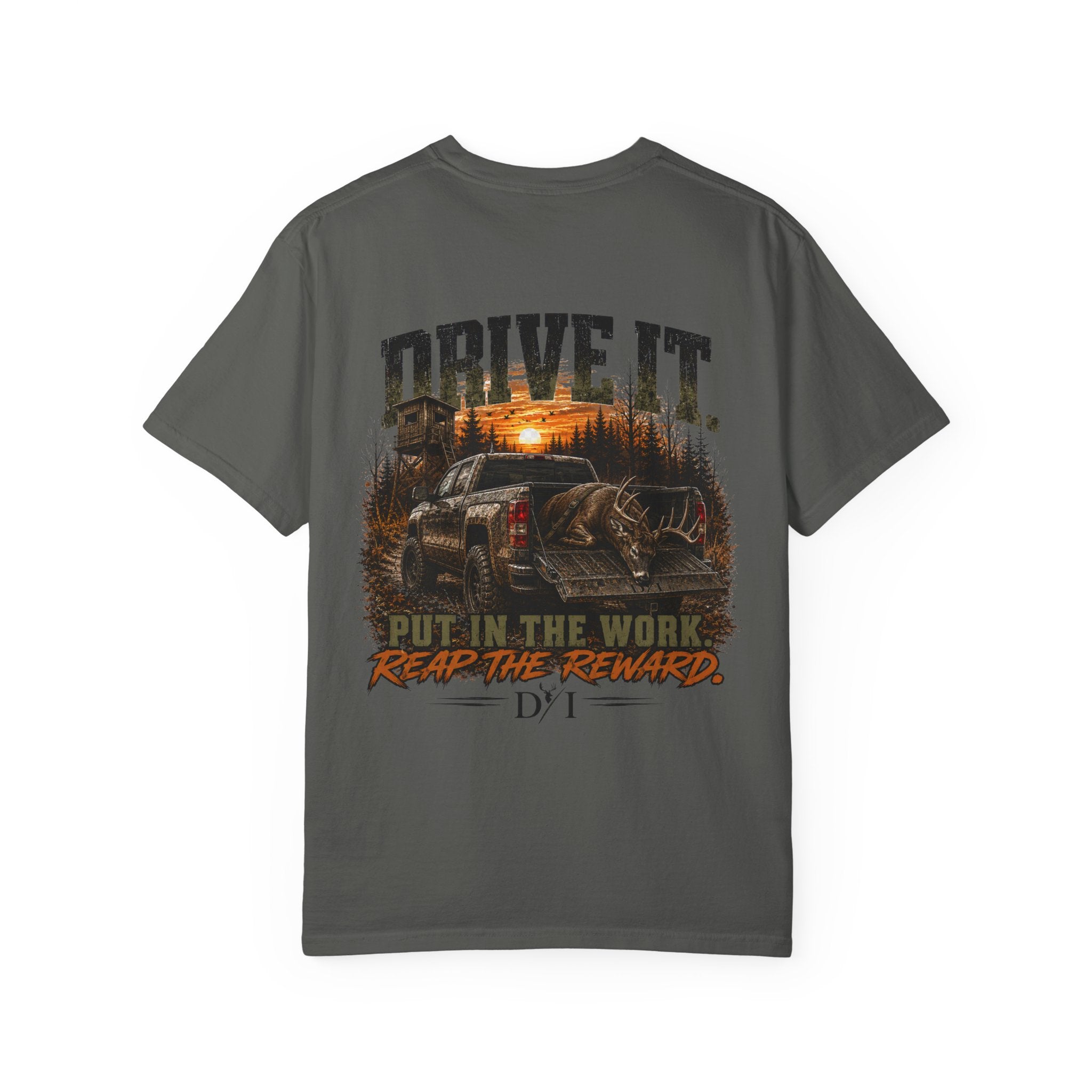 Drive It. Truck Graphic T‑Shirt — 'Put In The Work, Reap The Reward' Outdoor Crew Tee