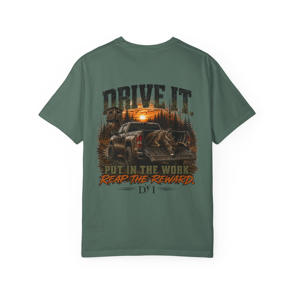 Drive It. Truck Graphic T‑Shirt — 'Put In The Work, Reap The Reward' Outdoor Crew Tee