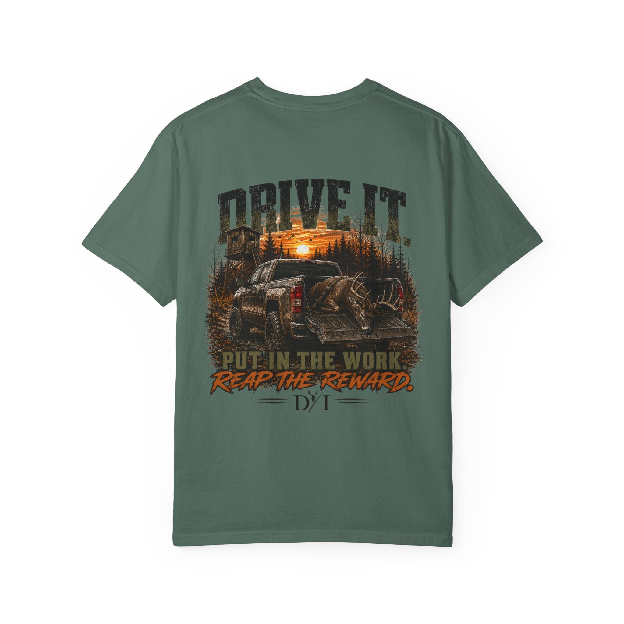 Drive It. Truck Graphic T‑Shirt — 'Put In The Work, Reap The Reward' Outdoor Crew Tee
